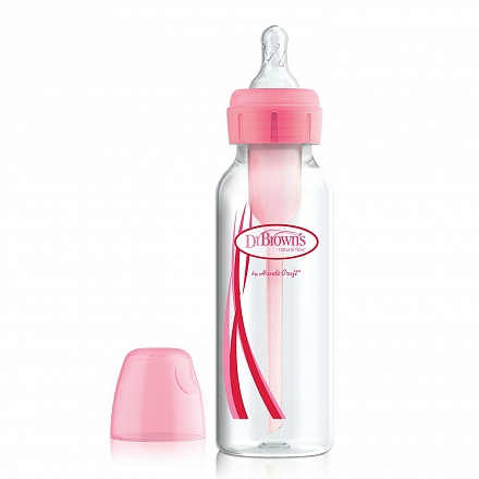 Бутылочка противоколиковая с узким горлышком 250 мл, розовая 